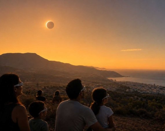 Eclipse solar parcial visto desde Almería al atardecer